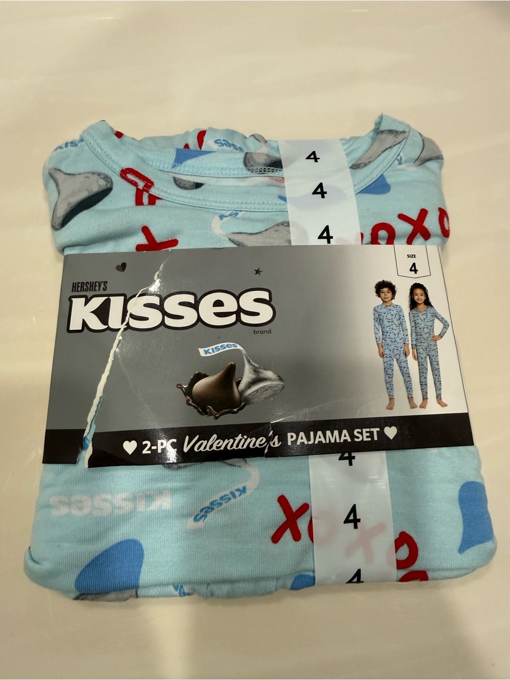 New Kids Light Blue Hershey’s Kisses Valentine Pajama Set - Kids Size 4